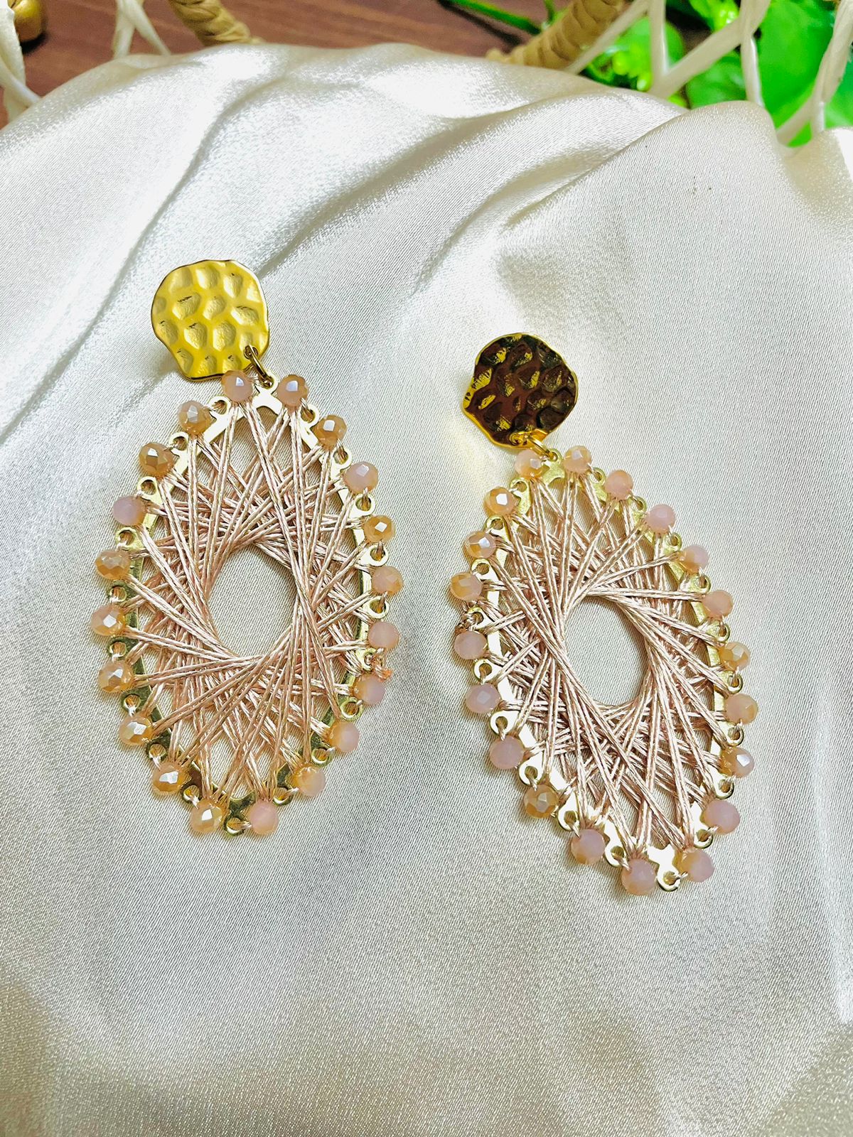 Pink Beaded Wired Earrings